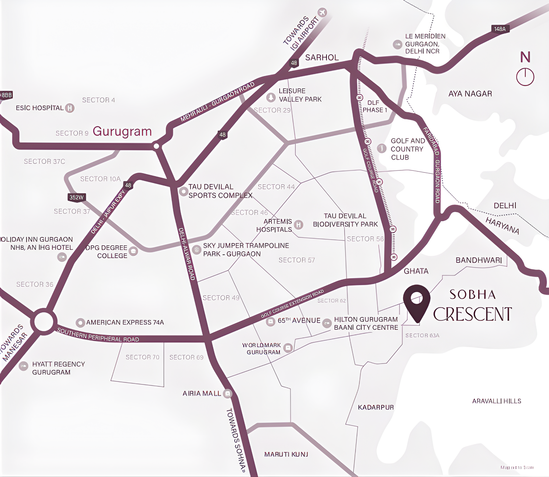 SOBHA Crescent Sector 63A Gurugram location map